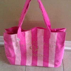 Victoria Secret Pink Striped Reversible Tote Bag